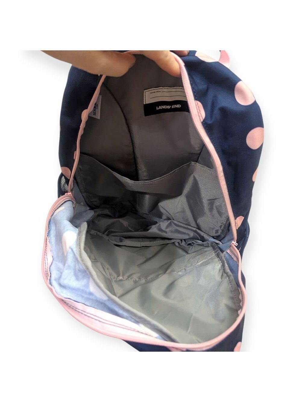 Lands End Backpack Medium Navy Pink Polka Dot - Picture 6 of 13